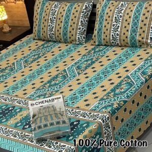 Stylish Teal, Beige & Brown Striped Double Bedsheet for Bedroom