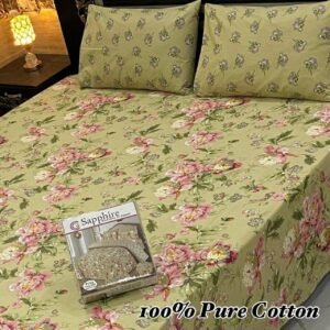 Sleep in Bloom: 100% Pure Cotton Pink & Green Floral Bedsheet