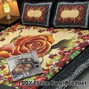Double Bedsheet Set - Large Rose Print with Decorative Floral Frame