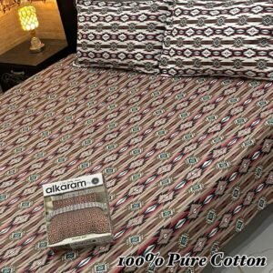 100% Pure Cotton Double Bedsheet - Brown Ethnic Geometric Pattern