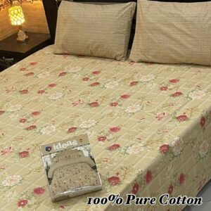 Bring Gentle Warmth: Pure Cotton Beige Floral Double Bedsheet