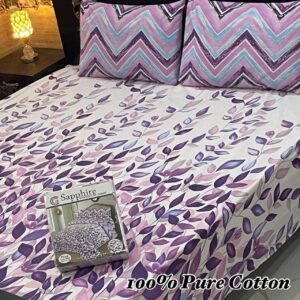 Stylish Purple & White Leaf Pattern Double Bedsheet for Bedroom