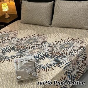 Stylish Beige, Brown & Blue Abstract Print Double Bedsheet for Bedroom