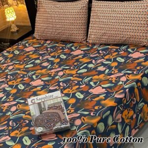 Add Artistic Flair: Pure Cotton Navy Abstract Floral Double Bedsheet