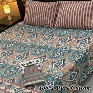Add Bohemian Elegance: Pure Cotton Teal Paisley Double Bedsheet