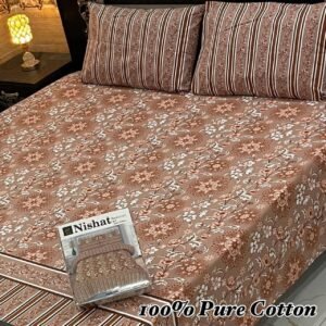 Vintage Botanical Double Bedsheet - Striped Pillow Covers