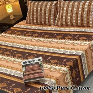 100% Pure Cotton Double Bedsheet - Multi-Tone Brown Striped Pattern