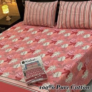 Bring Vibrant Nature: Pure Cotton Pink Leaf Double Bedsheet