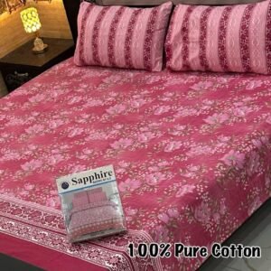 Double Bedsheet Set - Delicate Floral Pattern with Striped Accents