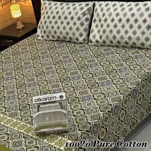 Add Modern Flair: Pure Cotton Green Geometric Double Bedsheet