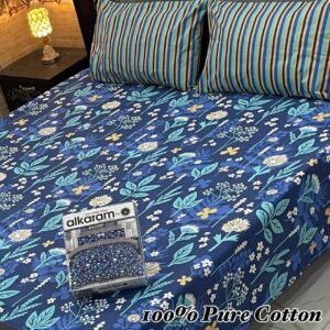 Pure Cotton Flower & Stripe Bedsheet