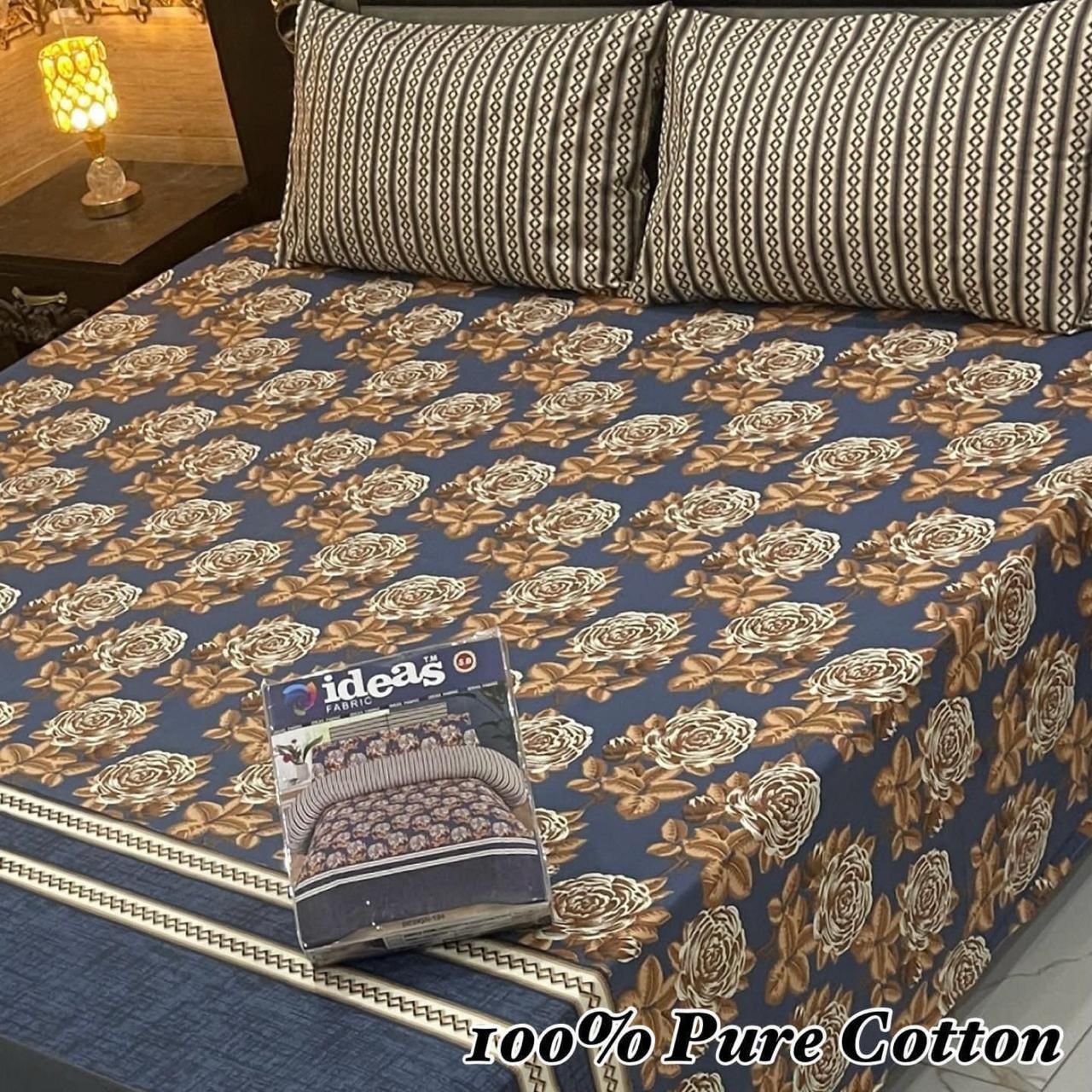 Victorian Garden Double Bedsheet - Blue & Brown Hues
