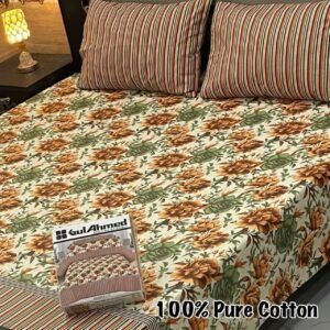 Rustic Floral Double Bedsheet - Cream with Warm Tones