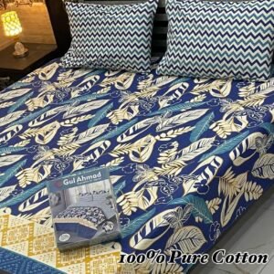 Bring Coastal Calm: Pure Cotton Blue Leaf Double Bedsheet