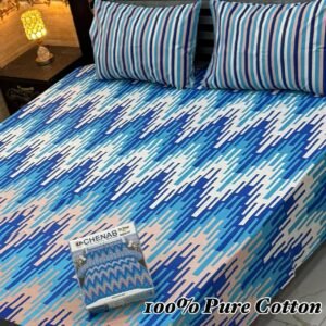 Stylish Blue, White & Pink Abstract Print Double Bedsheet for Bedroom