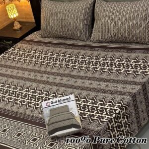 Bohemian Abstract Double Bedsheet - Brown & White Tones