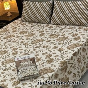 Sleep in Subtle Comfort: 100% Pure Cotton Floral & Striped Bedsheet