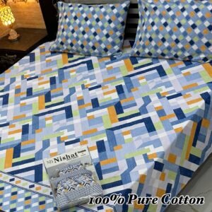 100% Pure Cotton Double Bedsheet - Multi-Color Geometric Abstract Pattern