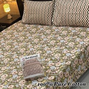 Rustic Floral Pure Cotton Double Bedsheet - Chevron Pillow Covers