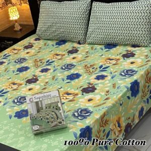 Bring Garden Freshness: Pure Cotton Green Floral Double Bedsheet