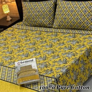 Double Bedsheet Set - Vibrant Floral Pattern with Complementary Plaid Pillowcases