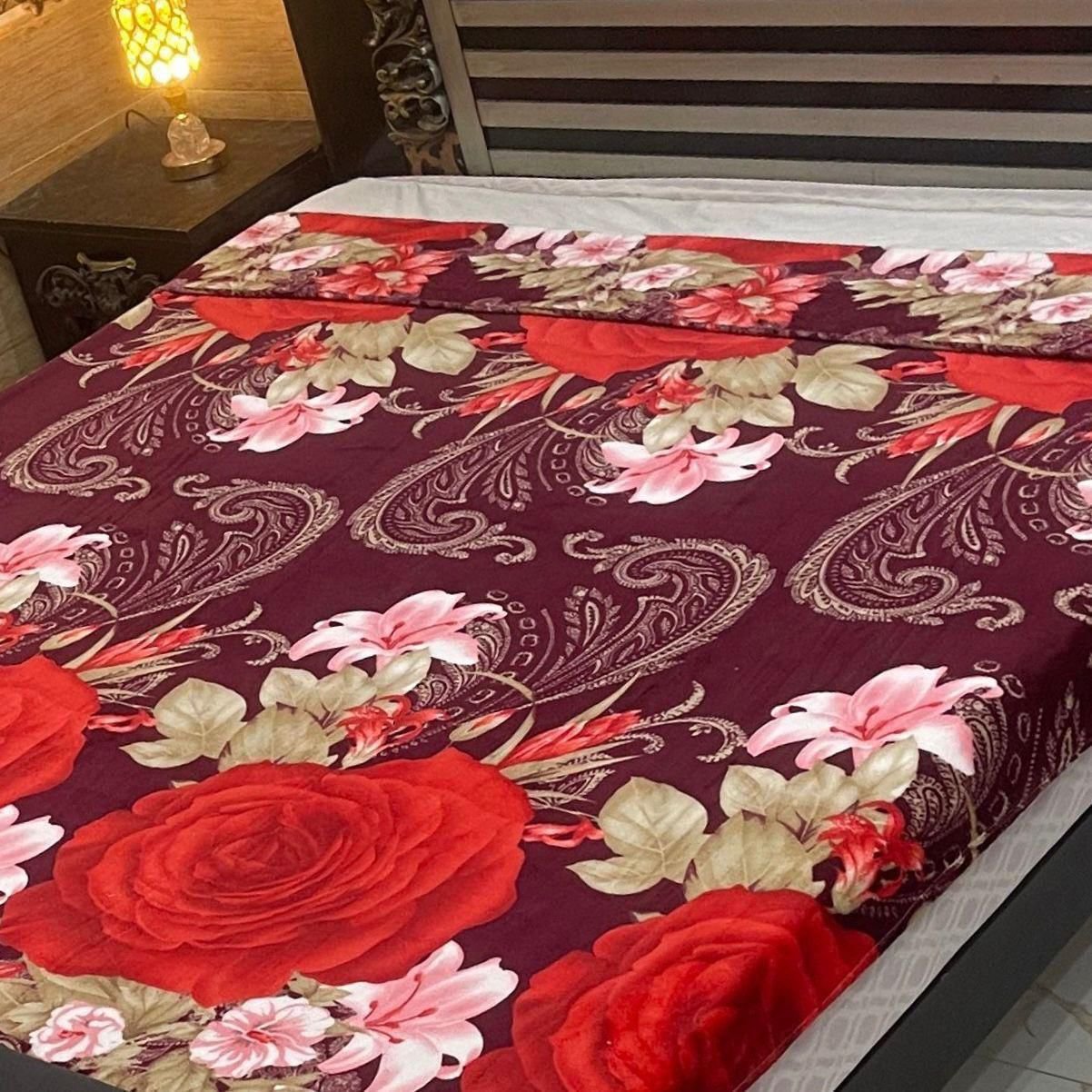 Crimson Rose AC Blanket - Elegant Floral Charm