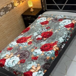 Elegant Single Bed AC Blanket - Vibrant Floral Print in Red & Blue
