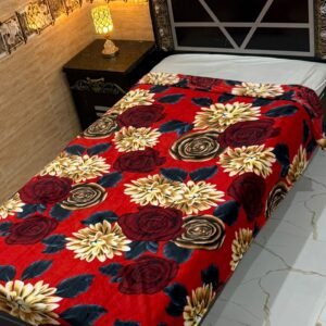Vibrant Single Bed AC Blanket - Red with Bold Rose and Sunflower Floral Design