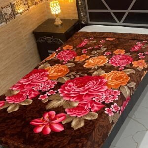 Vibrant Single Bed AC Blanket - Rich Brown with Pink and Orange Floral Pattern