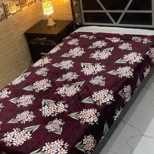 Elegant Floral Single Bed AC Blanket – Burgundy with Delicate White Flowers