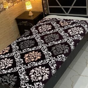 Classic Black and White Single Bed AC Blanket – Geometric Floral Pattern