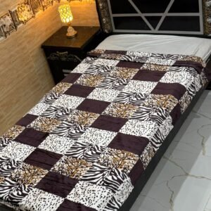 Trendy Checkered Single Bed AC Blanket – Zebra and Leopard Print Design