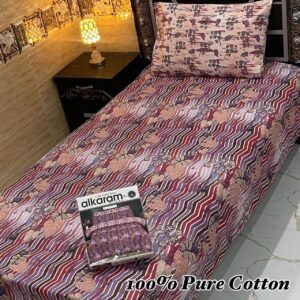 Cotton Single Bedsheet – Stripes with Floral Pattern in Pink & Purple