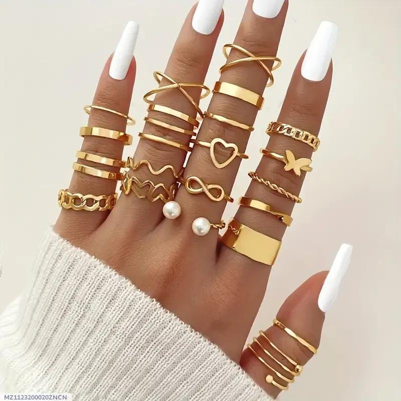 Gold Plated Adjustable Rings Set