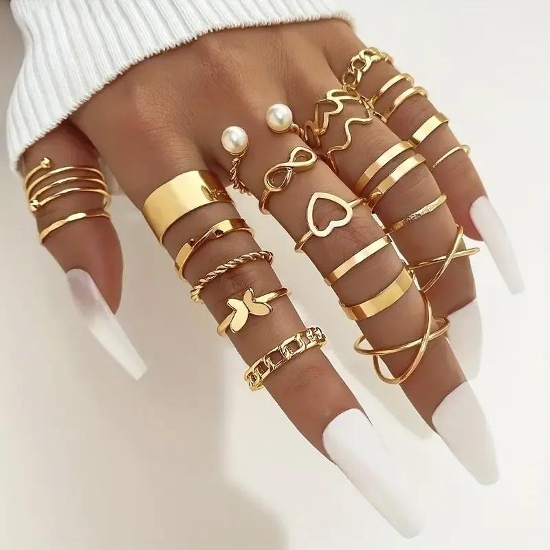 Gold Plated Adjustable Rings Set