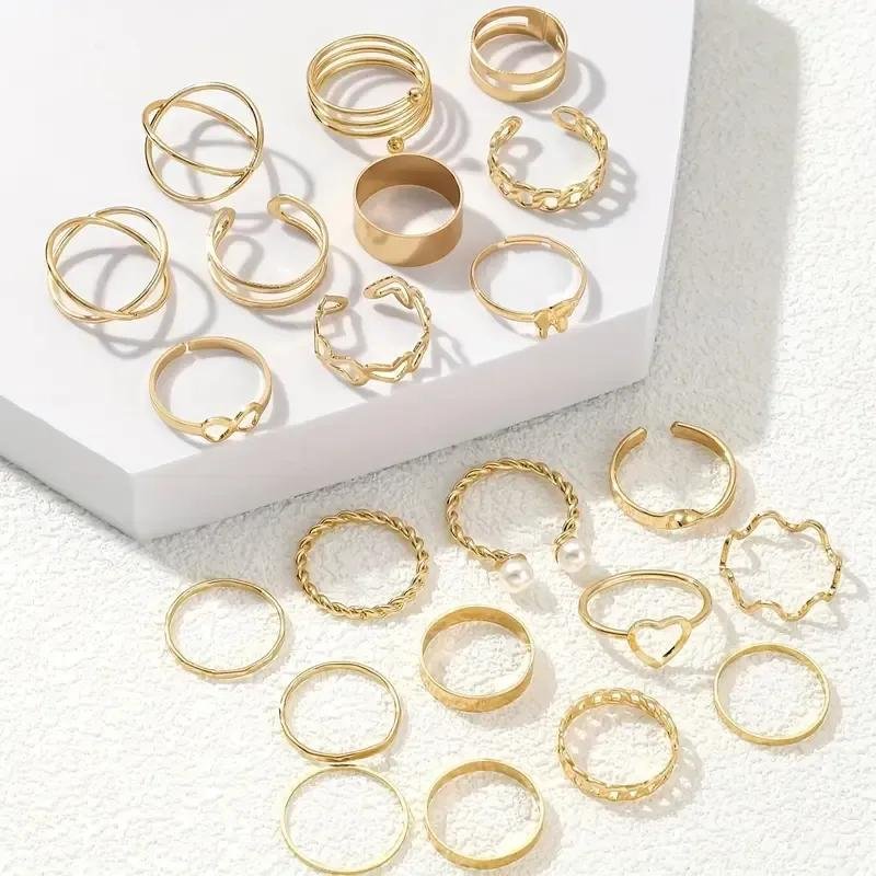Gold Plated Adjustable Rings Set