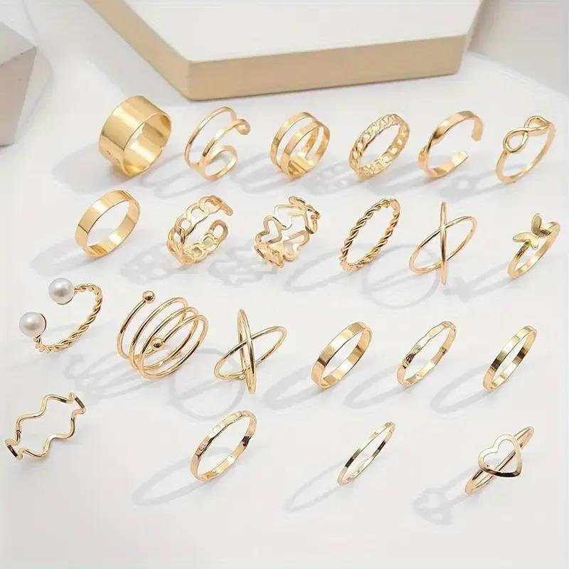 Gold Plated Adjustable Rings Set