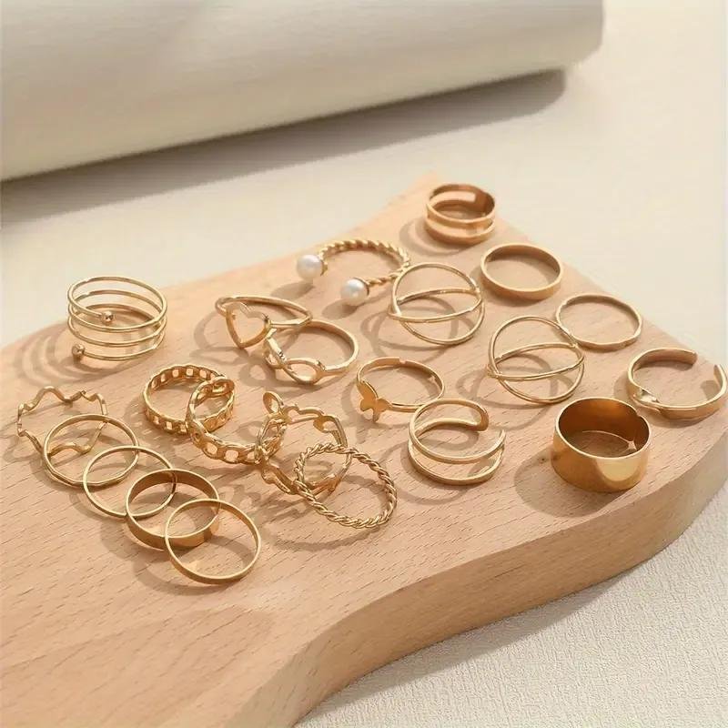 Gold Plated Adjustable Rings Set